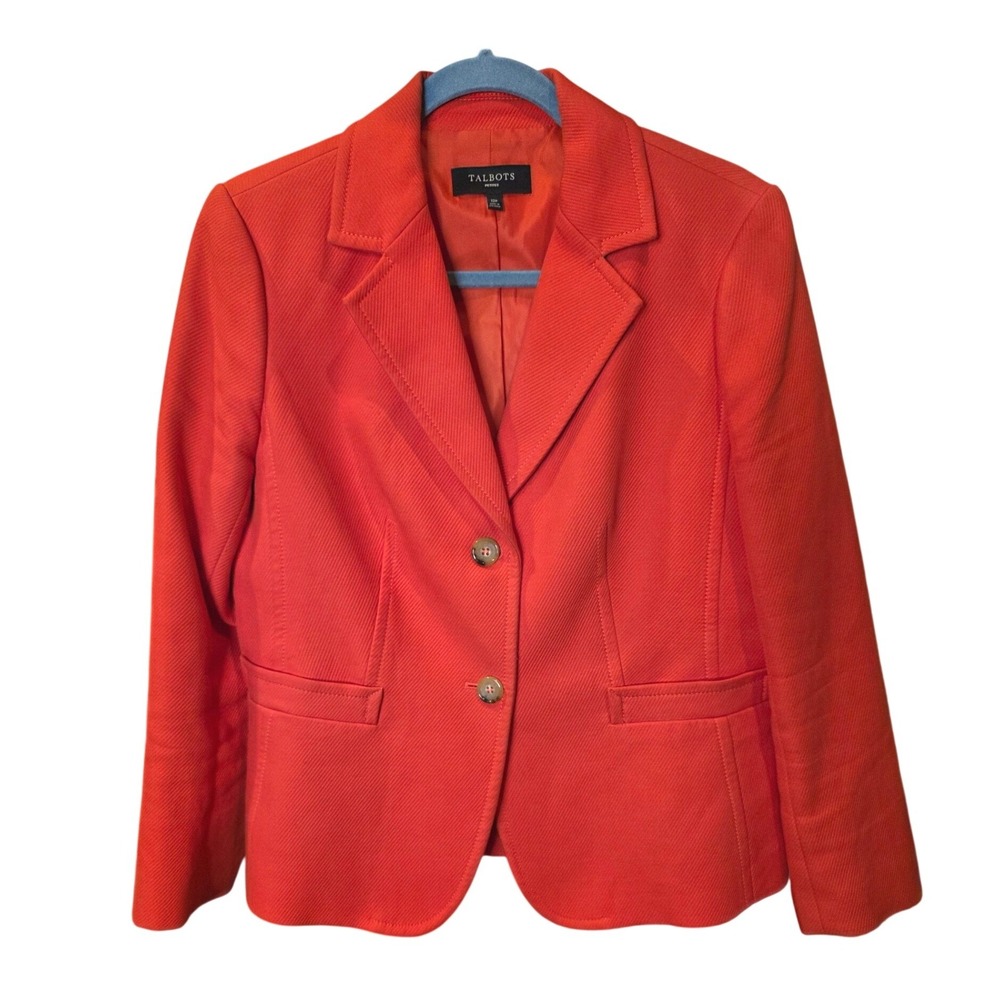 Talbots Petites Red Orange Cotton Textured Blazer Jacket Size 12P Two Button